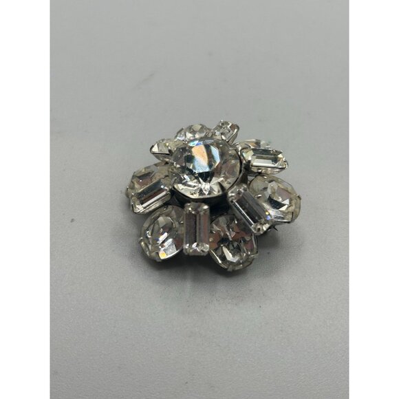 Petite Vintage Rhinestones Pin Brooch Domed Layered Small Floral Design - Picture 2 of 7